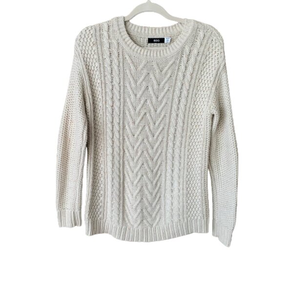 BDG Urban Outfitters Women Cable Knit Sweater XSmall Cream Fisherman Elbow Patch - Picture 3 of 14